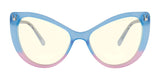 The Gunnar Overwatch DVa Tokki Edition glasses, size 54, feature a blue to pink gradient cat-eye frame with yellow-tinted lenses and GUNNAR technology for optimal vision.