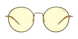 Gunnar Ellipse Computer Glasses, size 51, feature round lenses with thin stainless-steel frames and yellow tint, providing a panoramic view. Displayed on a white background.