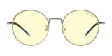 Gunnar Ellipse Computer Glasses | Size 51 feature round, stainless-steel frames with yellow-tinted lenses and "GUNNAR" on the upper right lens. Their design includes the ELLIPSE blue light filter for enhanced eye comfort during panoramic viewing.