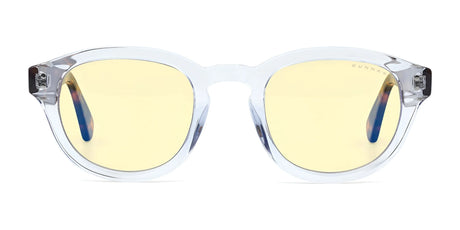 The Gunnar Emery Computer Glasses with a size 47 feature a premium clear-frame design and yellow-tinted lenses, elegantly displayed against a white background.