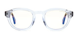 Front view of Gunnar Emery Computer Glasses, size 47, showcasing a premium frame with a slight yellow tint and blue temple tips.