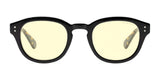 The Gunnar Emery Computer Glasses by Gunnar, size 47, feature a black premium frame design with yellow-tinted lenses and blue light blocking technology, displayed on a white background.