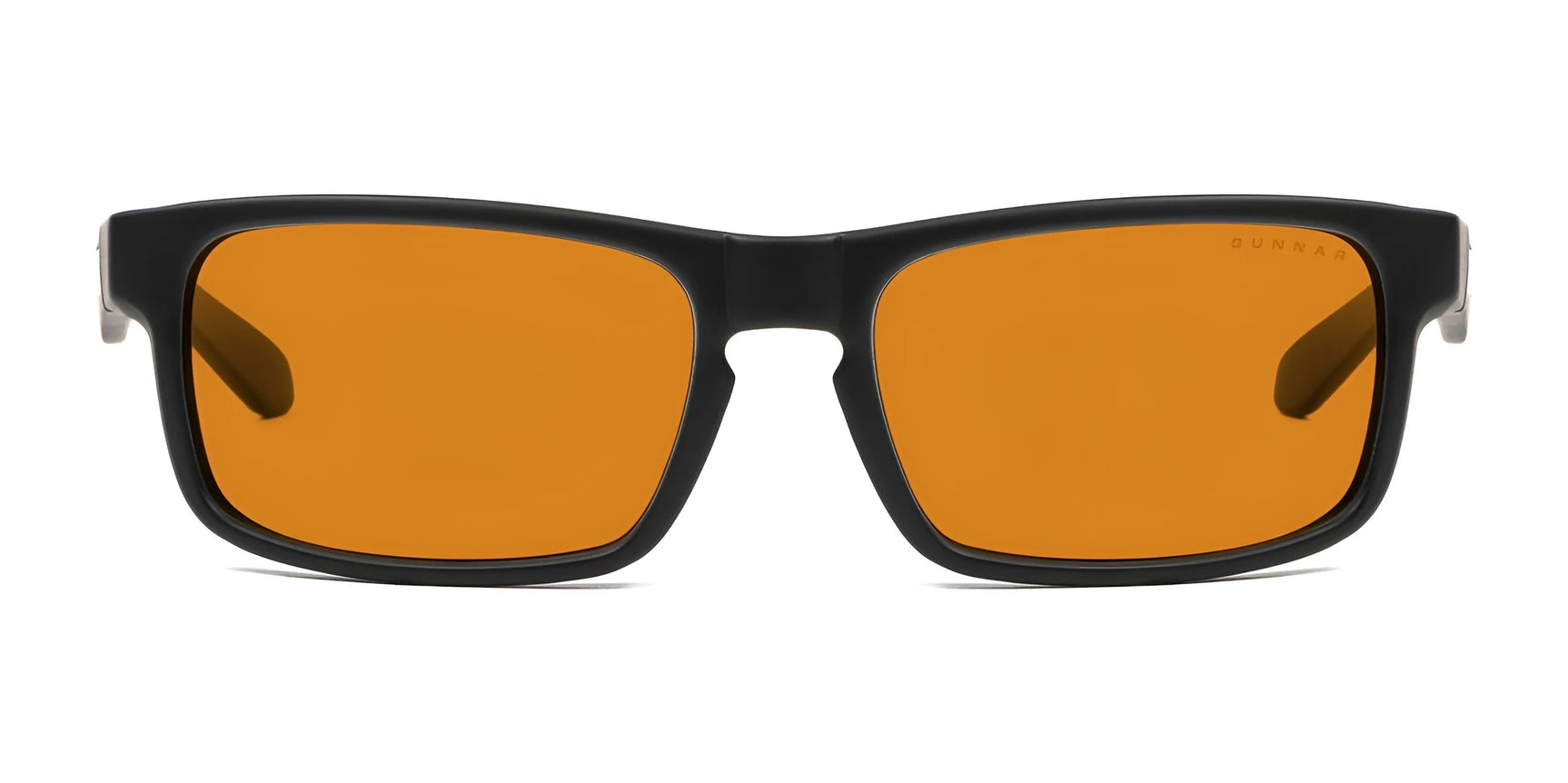 Gunnar Enigma Computer Glasses, size 58, feature black frames with orange-tinted lenses against a white backdrop—ideal for gaming or blocking blue light during extended computer use.