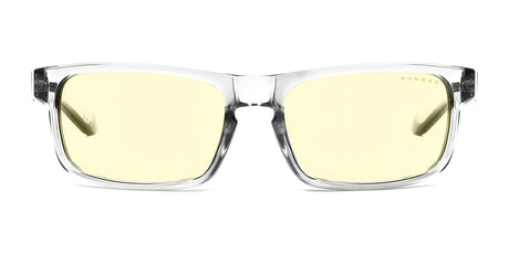 Gunnar Enigma Computer Glasses | Size 58 feature a stylish clear frame and yellow-tinted, blue light blocking lenses—ideal for prolonged screen time. Perfect for gaming enthusiasts who need both style and eye protection.