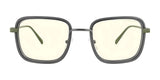 The Gunnar Fallout Vault 33 Computer Glasses feature square, black frames with green-tinted lenses, blending retro-futuristic style and function. Perfect for blue light blocking during long screen hours, they are an ideal choice for fans of Fallout or anyone seeking stylish eyewear.