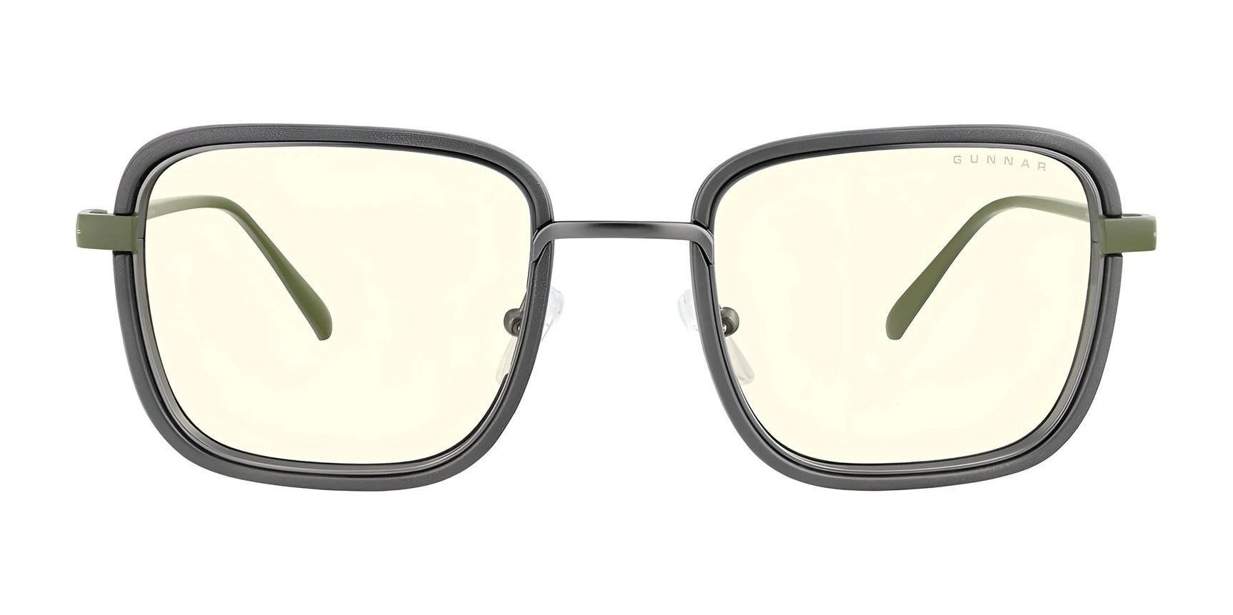 The Gunnar Fallout Vault 33 Computer Glasses feature square, black frames with green-tinted lenses, blending retro-futuristic style and function. Perfect for blue light blocking during long screen hours, they are an ideal choice for fans of Fallout or anyone seeking stylish eyewear.