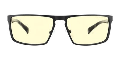 The Gunnar Fremont Computer Glasses | Size 59 blend stainless steel and acetate in a sleek black frame with yellow-tinted lenses that block blue light for enhanced eye comfort.