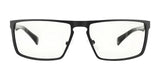 These black rectangular Gunnar Fremont Computer Glasses | Size 59 have transparent lenses and showcase a sleek design. Crafted from stainless steel and acetate, they combine durability with style, shown front view on a white background.