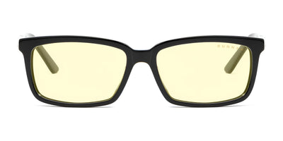 Black-rimmed square Gunnar Haus Computer Glasses by Gunnar, made from handcrafted materials with yellow-tinted and anti-reflective lenses, front view. Size 53.