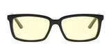 Gunnar Haus Reading Computer Glasses | Size 53 feature a stylish black rectangular frame and light yellow lenses, ideal for blue light blocking. Made from premium European hand-crafted materials, they combine style and practicality against a white background.