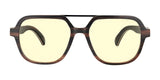 Gunnar's Humboldt Computer Glasses, size 54, showcase a front-facing view with thick brown frames and yellow-tinted lenses featuring GUNNAR lens technology.