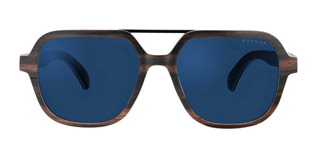 The Gunnar Humboldt Sunglasses | Size 54 showcase aviator-style dark blue lenses and sleek carbon fiber frames from a front view.