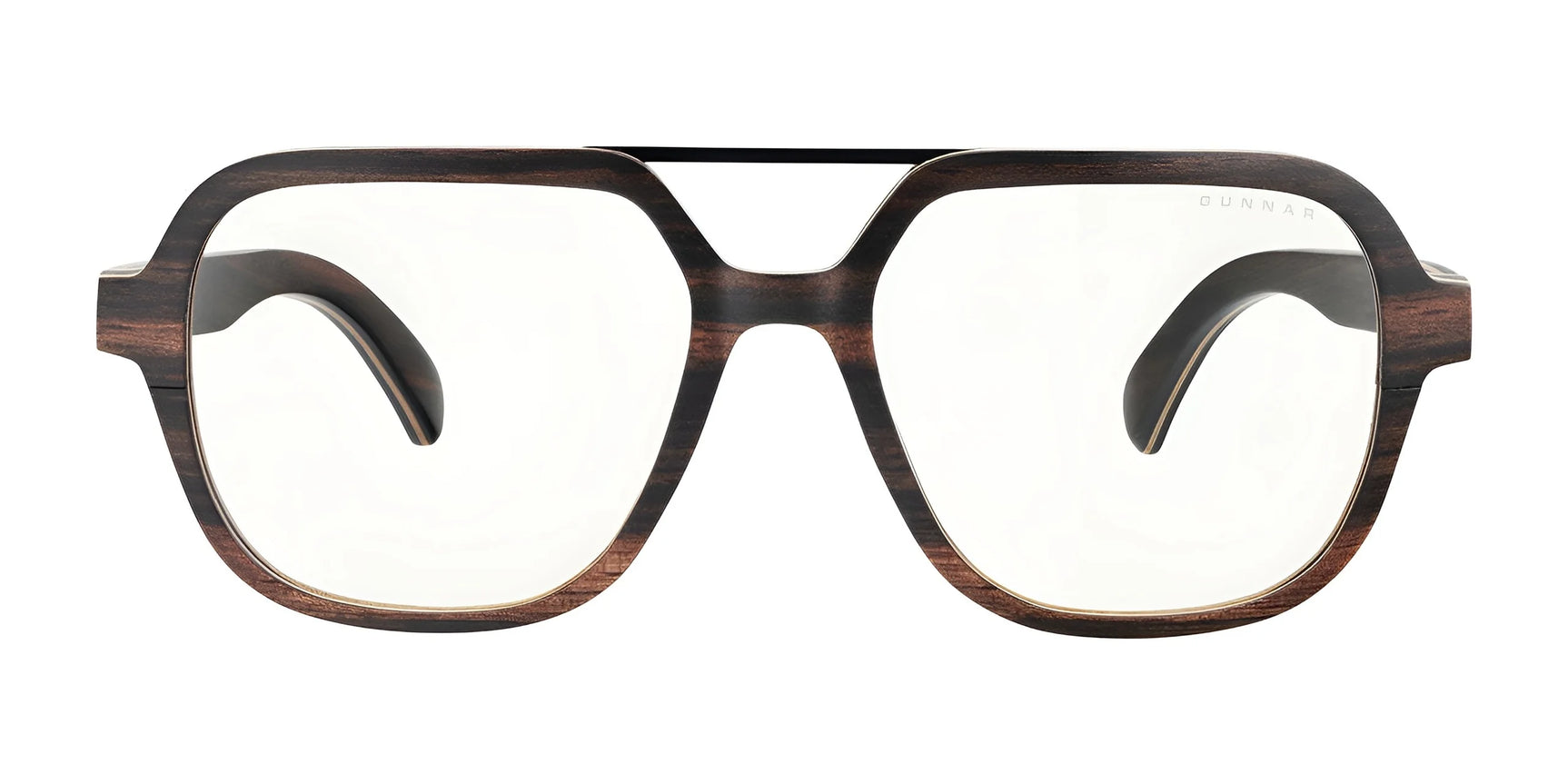 Gunnar Humboldt Computer Glasses, size 54, feature aviator-style ebony wood frames with clear lenses and a sleek thin black bridge.