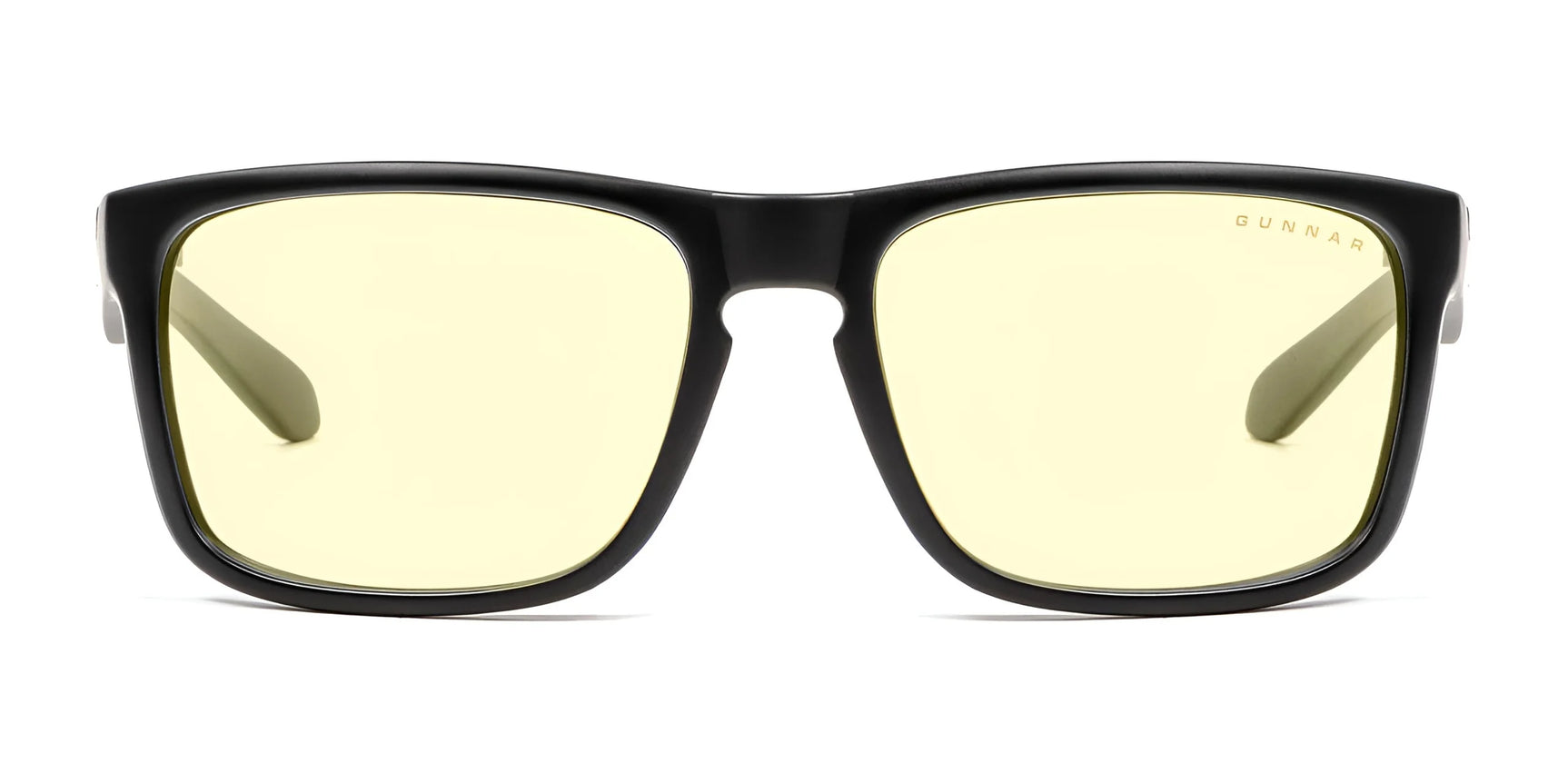 Gunnar Intercept Reading Computer Glasses in size 58 feature a black nylon frame with yellow-tinted lenses for optimal blue light protection, viewed from the front.