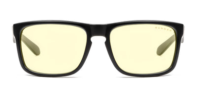 Gunnar Intercept Reading Computer Glasses in size 58 feature a black nylon frame with yellow-tinted lenses for optimal blue light protection, viewed from the front.
