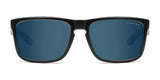 Gunnar Intercept Sunglasses in size 58 feature a black frame and blue lenses with durable nylon construction and blue light protection, set against a white background.