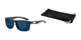 Gunnar Intercept Sunglasses, size 58, feature black frames with blue lenses for blue light protection and include a black carrying pouch labeled "Gunnar" on a white background.