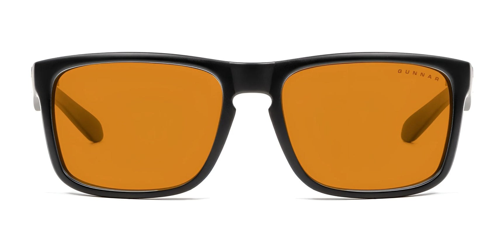 Black-framed Gunnar Intercept Computer Glasses, size 58, featuring square yellow-tinted lenses for blue light protection.