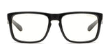 The Gunnar Intercept Computer Glasses in size 58 feature a stylish black frame with slightly tinted lenses, offering effective blue light protection from the front.