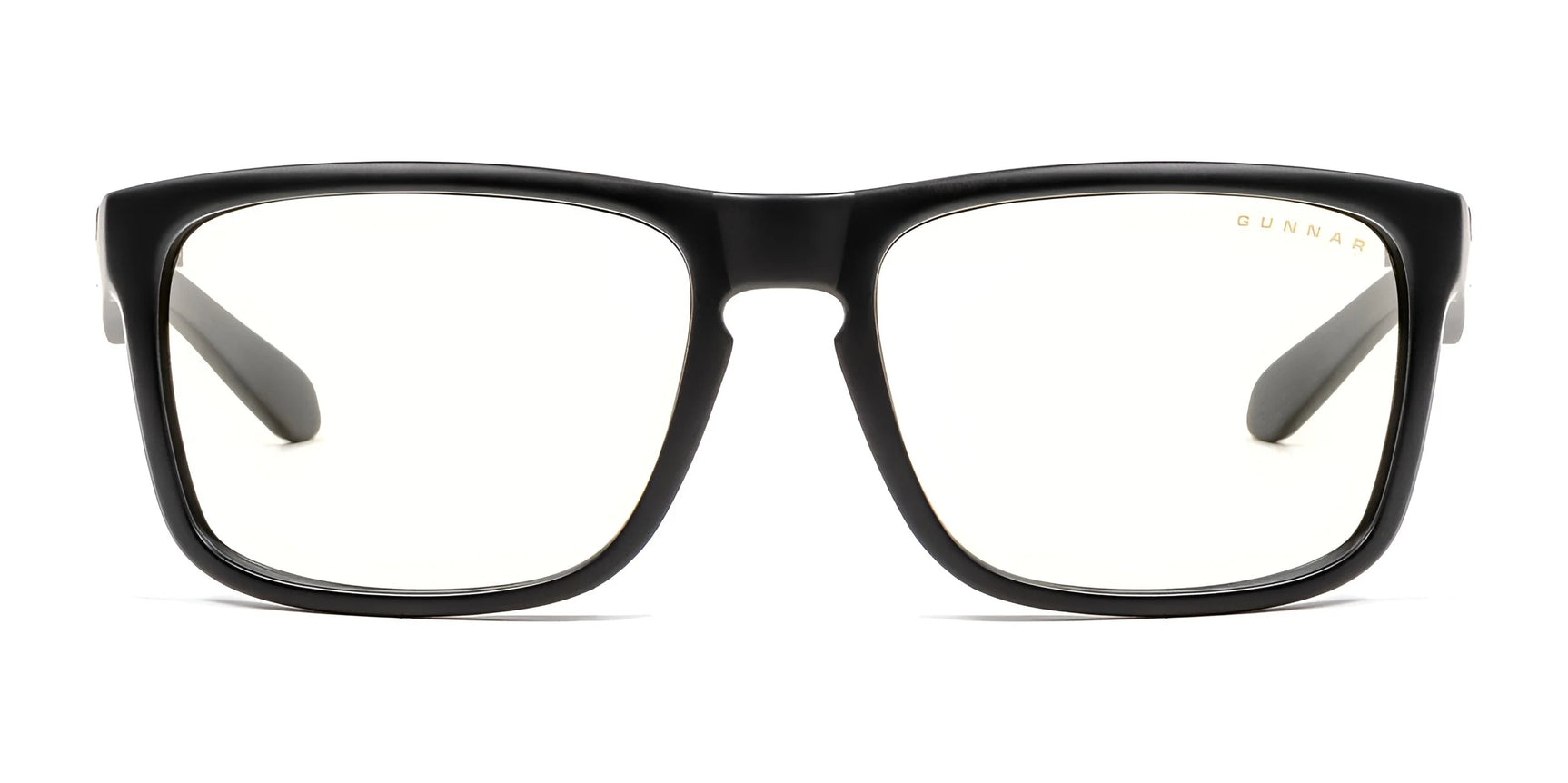 The Gunnar Intercept Computer Glasses in size 58 feature a stylish black frame with slightly tinted lenses, offering effective blue light protection from the front.