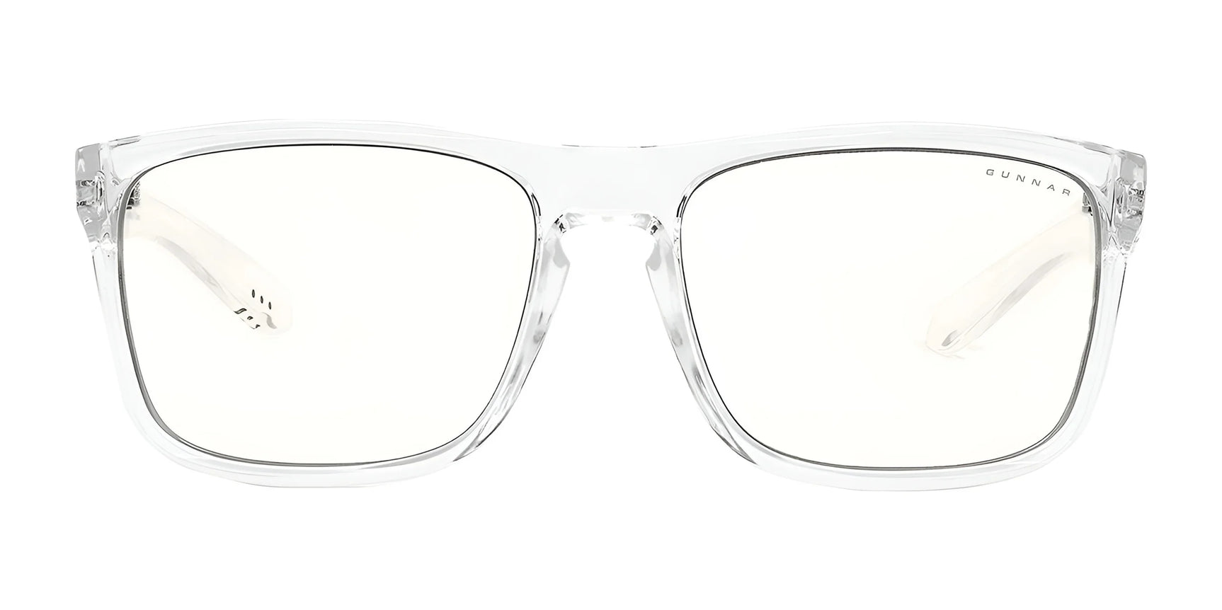 Experience minimalist modern design with Gunnar Intercept Computer Glasses. These clear-framed, rectangular-lensed glasses enhance comfort and offer blue light protection, perfect for stylish individuals seeking functional elegance with every glance.