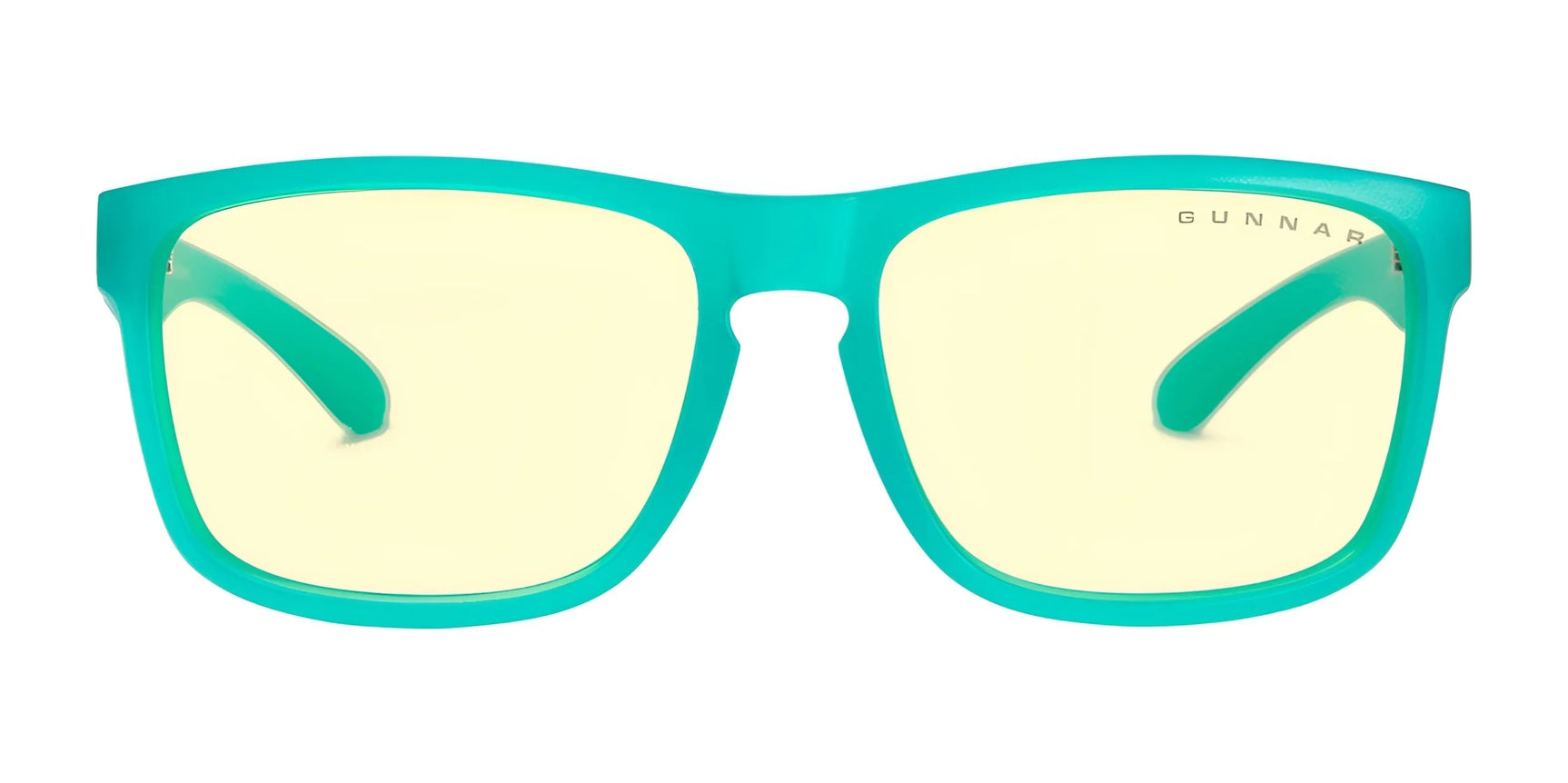 The Gunnar Intercept Computer Glasses | Size 58 boast teal frames and yellow-tinted lenses, offering stylish blue light protection.