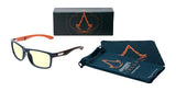 Check out the Gunnar Intercept Assassin’s Creed Mirage Edition Computer Glasses, size 58, with orange accents and exceptional blue light protection. These glasses come with a sleek case and black pouch, ideal for fans and modern warriors.