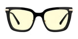 Front view of Gunnar Kaia Computer Glasses | Size 53: black square-frame with yellow-tinted lenses, featuring contemporary design and advanced GUNNAR lens technology.