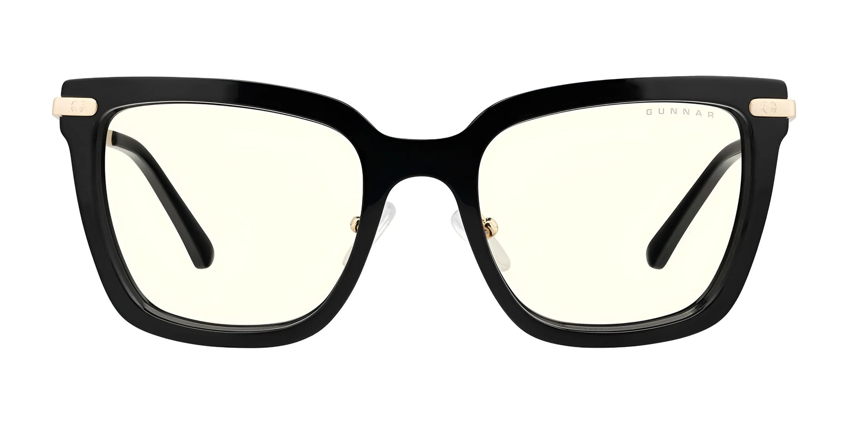 The Gunnar Kaia Computer Glasses, size 53, feature a chic square style with yellow-tinted lenses and advanced Gunnar lens technology for blue light blocking.