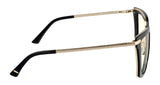 The Gunnar Kaia Computer Glasses by Gunnar, size 53, feature a side view of black and gold rectangular lenses with thin arms. These contemporary square frames include blue light blocking technology for comfortable extended screen time.