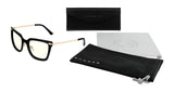 The Gunnar Kaia Computer Glasses in size 53, featuring GUNNAR lens technology, come with a sleek black case, cleaning cloth, and branded pouch. This elegant square design is crafted to combine function and style on a pristine white background.