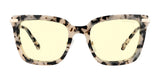 The Gunnar Kaia Computer Glasses, size 53, feature a square tortoiseshell frame with yellow lenses and "GUNNAR" text, combining modern style with innovative lens technology for blue light protection.