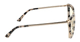 The Gunnar Kaia Computer Glasses, size 53, feature a contemporary square style with tortoise-shell frames and gold temples. They use GUNNAR lens technology for optimal blue light blocking and are viewed from the side.