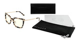 The Gunnar Kaia Computer Glasses feature GUNNAR lens technology and offer blue light blocking benefits. They come in a contemporary tortoise-shell square style, complete with a black glasses case, a cleaning cloth, and a sleek black pouch featuring the "Gunnar" logo. Size 53.
