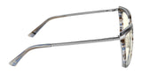 Side view of Gunnar Kaia Computer Glasses featuring GUNNAR lens technology, with transparent, modern square frames and the "Gunnar" brand name elegantly displayed on the arm.