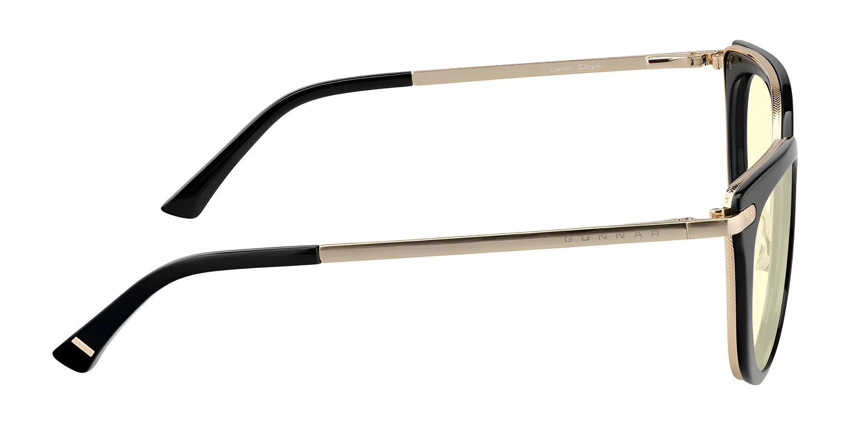 The Gunnar Lahti Computer Glasses in black and gold, size 51, are shown in profile on a white background. They feature GUNNAR lens technology for optimal blue light blocking.