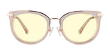 Gunnar Lahti Computer Glasses in a size 51 feature cat-eye frames with lightly tinted yellow lenses using GUNNAR lens technology, all set in a transparent rose-gold finish.