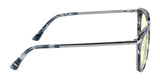 Side view of Gunnar Lahti Computer Glasses in blue with silver rims, featuring yellow-tinted lenses using GUNNAR technology, on a white background.