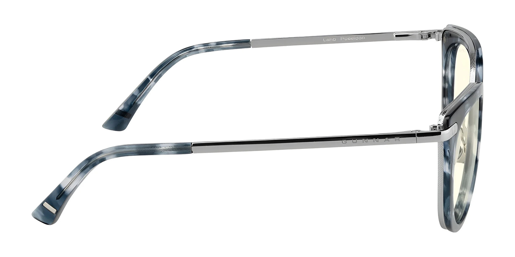 Side view of the Gunnar Lahti Computer Glasses in blue and silver with transparent lenses, utilizing renowned Gunnar technology for superior blue light blocking.