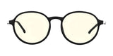 The Gunnar Loop Computer Glasses, size 51, feature round eyeglasses with a black frame and yellow-tinted lenses, utilizing advanced GUNNAR lens technology to boost productivity.