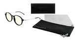 Gunnar Loop Computer Glasses | Size 51 are black, round glasses with yellow GUNNAR lenses for enhanced productivity. Includes a black case, cleaning cloth, and pouch with the "Gunnar" logo, elegantly displayed on a white background.