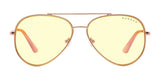 The Gunnar Maverick Computer Glasses, size 58, from Gunnar feature a thin gold aviator-style frame with yellow-tinted lenses to offer subtle elegance and blue light protection against computer eye strain.