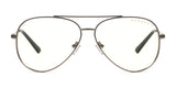 Gunnar Maverick Computer Glasses, size 58, feature an aviator-style metallic frame and clear lenses. The glasses provide blue light protection and have Gunnar's name in the top right corner. These anti-reflective glasses help reduce computer eye strain for improved comfort.