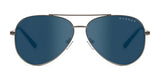 The Gunnar Maverick Sunglasses | Size 58 feature a sleek blue aviator design with thin stainless steel frames and a top bar. The brand name is elegantly displayed on the lens. These sunglasses provide blue light protection, helping to reduce computer eye strain in style.