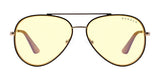 Yellow-tinted Gunnar Maverick Computer Glasses, size 58, feature a thin metal frame on a white background for reducing eye strain.