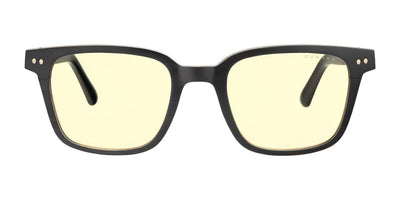 From the AROBR Collection, the Gunnar Muir Computer Glasses in Size 50 feature black frames with blue-blocking, yellow-tinted lenses and sustainably harvested ebony wood arms.