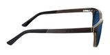 Side view of Gunnar Muir sunglasses in Ebony wood, featuring a black frame with advanced lens technology and blue lenses.