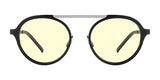 The Gunnar Pacifica Computer Glasses feature black rims, yellow-tinted lenses, a straight metal bridge, and a minimalist design. Size 50.