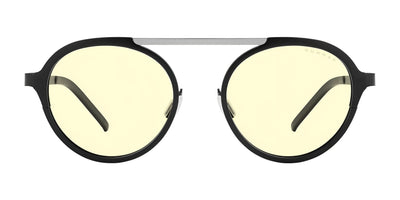 The Gunnar Pacifica Computer Glasses feature black rims, yellow-tinted lenses, a straight metal bridge, and a minimalist design. Size 50.