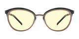 GUNNAR Palomar Computer Glasses feature brown round frames, yellow-tinted blue light blocking lenses, black temples, and thin nose pads.
